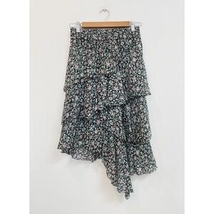Isabel Marant Etoile Skirt Blueblu Floral Tiered Ruffle Asymmetrical Chiffon 8